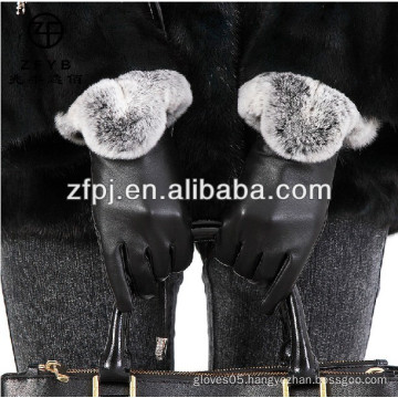 2016 New Style Women superior leather fashion Gloves with rubbit fur